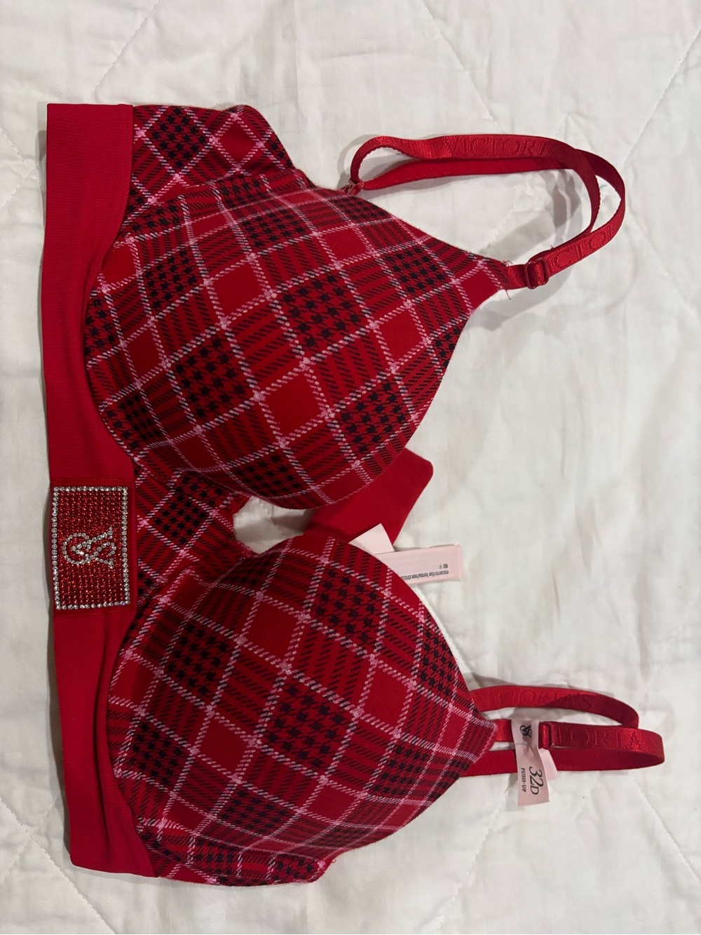 Victoria's Secret Red Plaid Wireless T-Shirt Bra